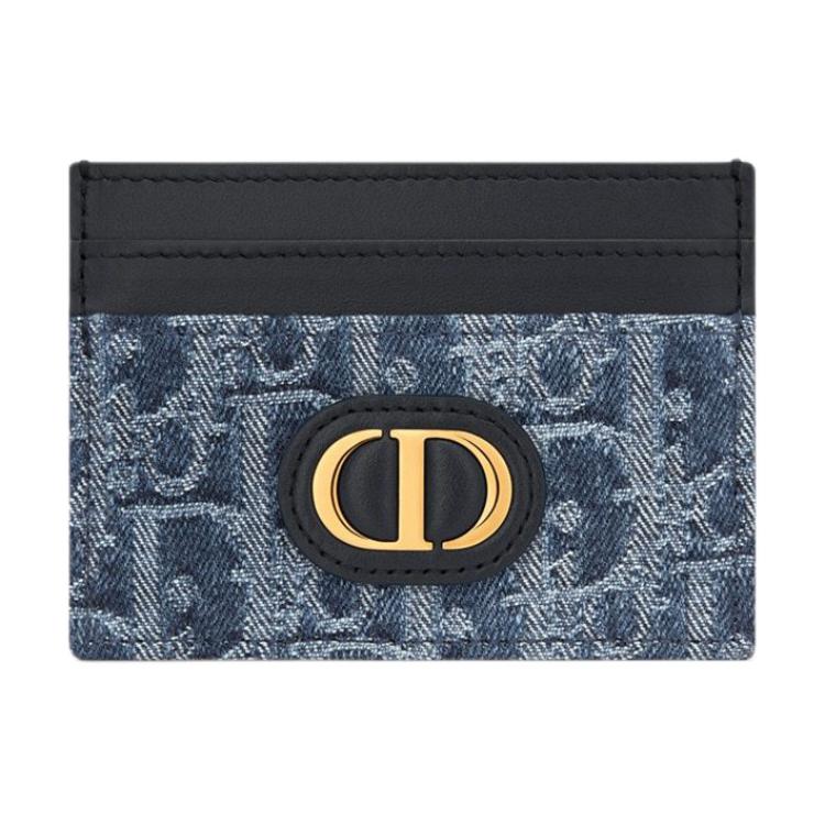 Dior 30 Montaigne CD Metal Logo Jacquard Canvas And Jacquard Denim Card Holder Women Card Holder Blue S2152UDCE-M49E