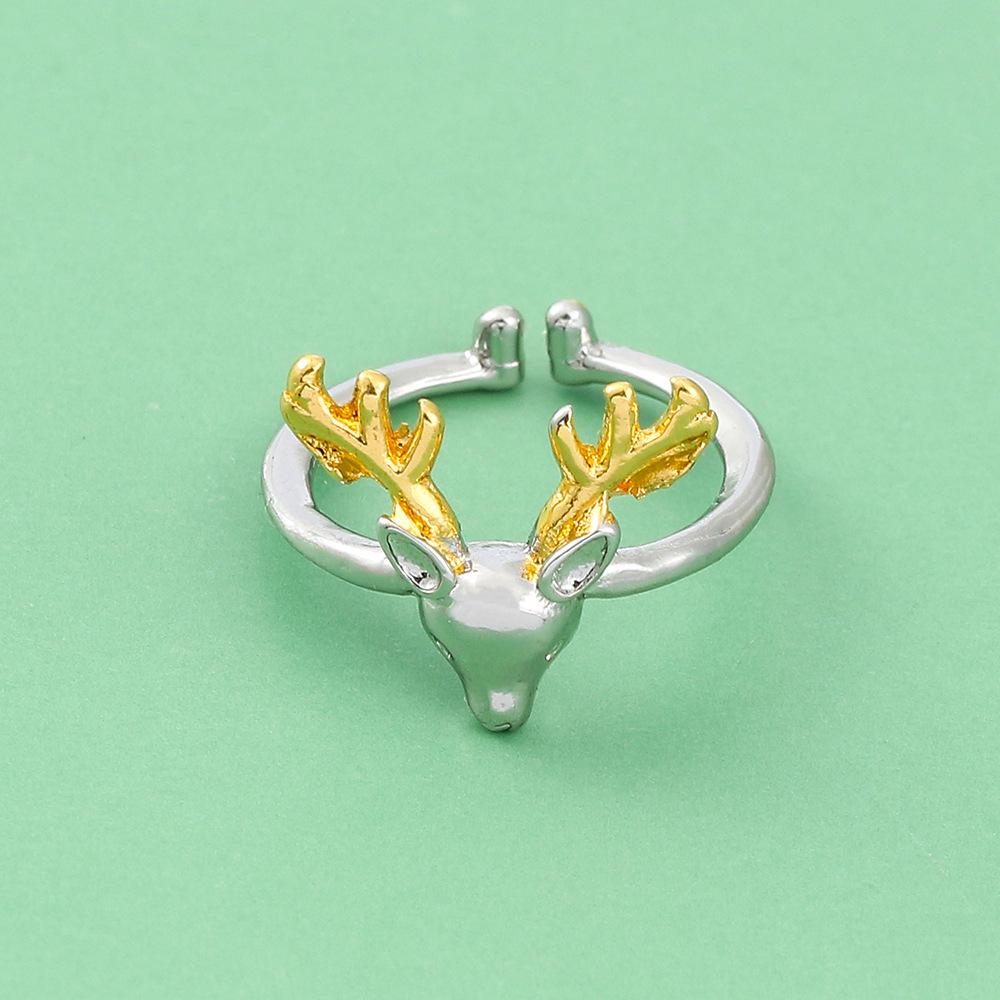 Fashion Color Christmas Deer Ring for Women Cartoon Elk Simple Open Ring Jewelry
