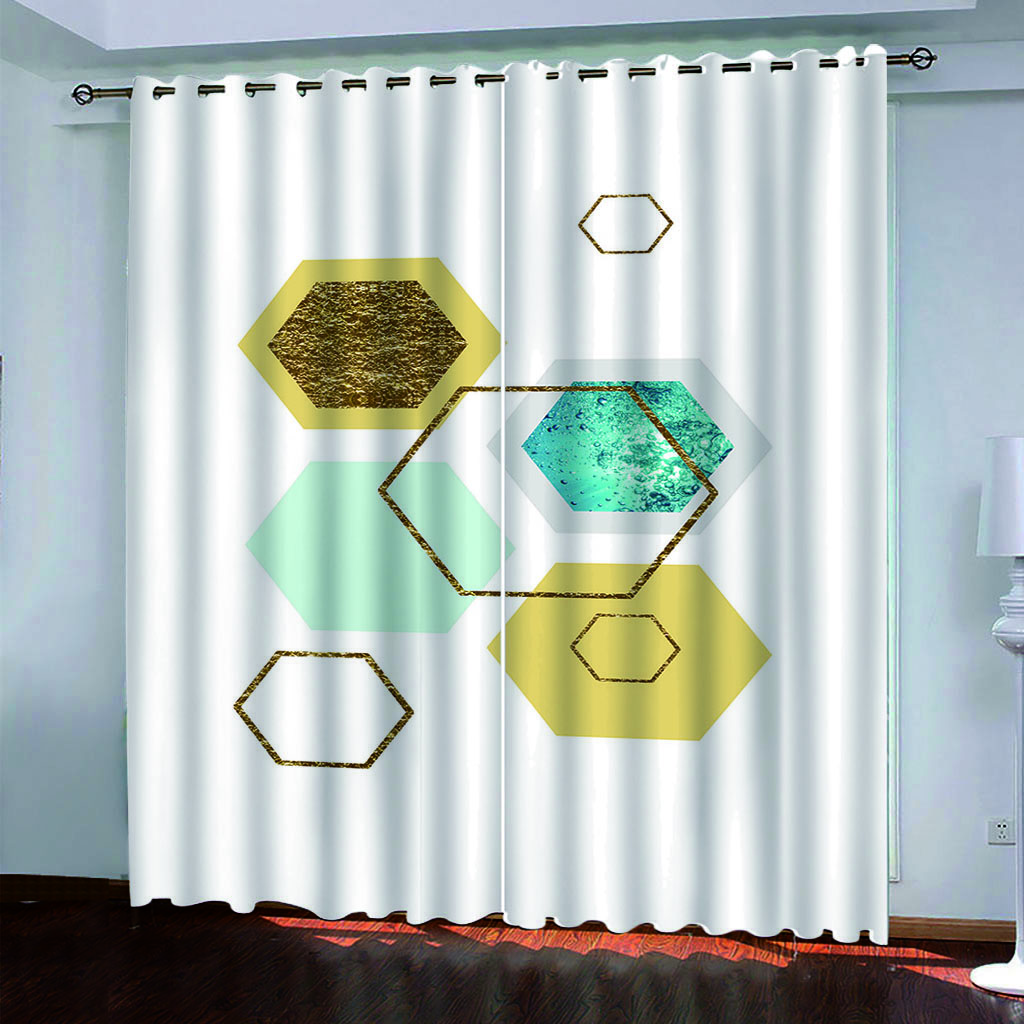 Abstract Geometry Art Line Cube Thin Darkening Window Blind Curtains for Kids Bedroom Living Room Kitchen Door Home Decor2Pieces