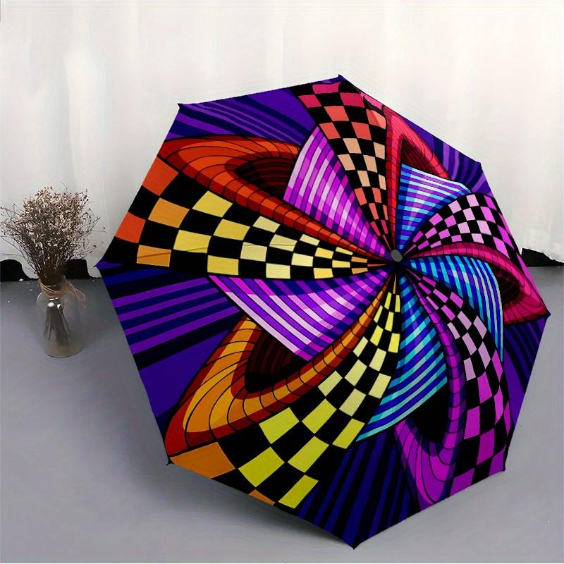 1pc Checkerboard AbstractArt Automatic Open/close Folding Umbrella, Compact Portable Travel Umbrella, Perfect Birthday/Christmas, Cute Umbre