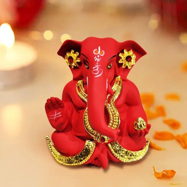 Ganesh Idol Murti Statue for Car Dashboard Gift Ceramic Terracotta Gold Plated Ganesha Ganpati Idols Showpiece Figurine