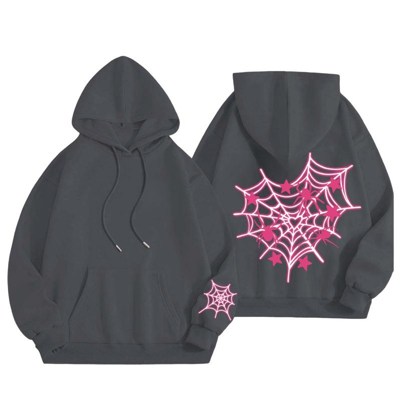New Pink Blue Spider Web Printed Hoodie Hoodie Men's Women's Versatile Long Sleeve Comfortable Casual Warm Hoodies