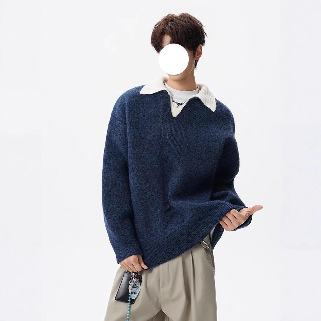Men's Retro Knit Polo: Stylish Lapel Two-Piece Sweater in Casual, Luxurious Style.