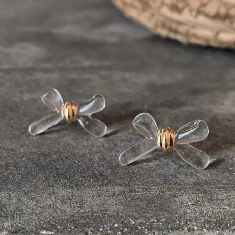Elegant French Design Transparent Bow Stud Earrings - Chic S925 Sterling Silver Needle