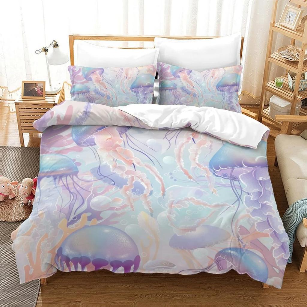 Duvet Cover Set Cartoon Jellyfish Printed Bedspreads Adult High Quality Bedding Set Bed GiftQueenWarm And ComfortableBoys