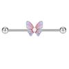 14g Industrial Barbell Pearl & Butterfly Stud Earrings with External Thread for Double Earlobe and Ear Bridge Piercing