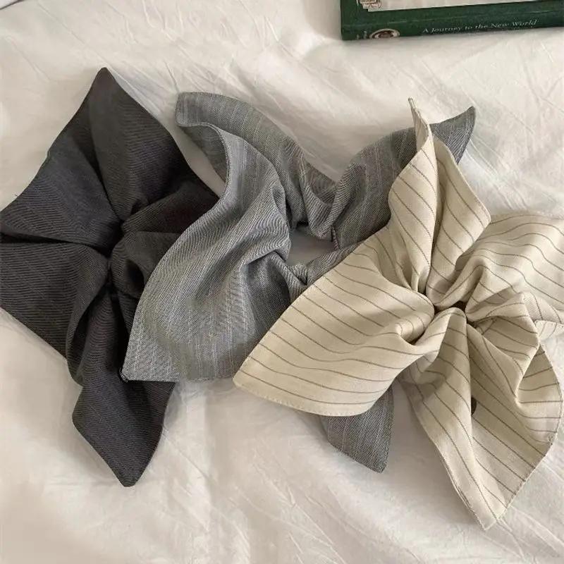 Fashionable and Versatile Striped Square Scarf, Large Intestine Hair Band, Elegant Ponytail Hair Band and Hair Accessory