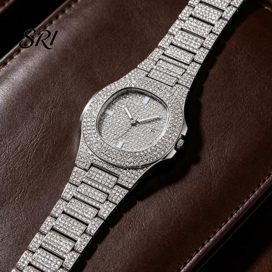 Street Style Watch Quartz with Full Diamond Bezel And Dial High Stylish Timepiece Accuracy Sparkling Trendy Hip-Hop for Daily Party Men
