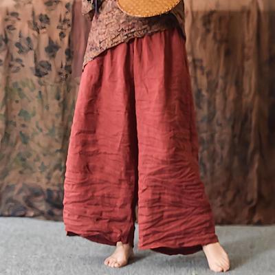 Zandgewassen Katoen Linnen Wijde Pijp Los Oude Retro Literaire Casual Broek Los Grote Maat Negenpunten Rechte Wijde Pijp Dames