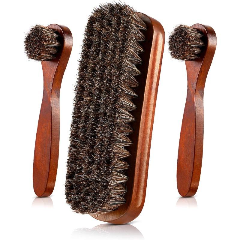 3Pieces Horsehair Shoes Polish Brushes Kit Leather Shoes Boots Care Clean Polish Daubers Applicators Household Cleaning Utensils