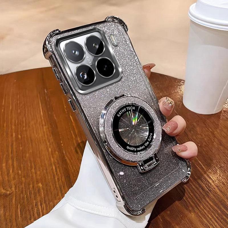 Luxus Glitzer Magnetische Halterung Handyhülle Für Xiaomi 15T 14T 13T Pro Ständer Schutzhülle Stoßfeste Stoßstange Weiche Silikonabdeckung