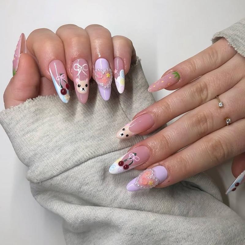 INS Hot Selling Accept Customization Duck Shape Artificial Fingernails Manicure False Nails with Glue Stickers Press on Nails