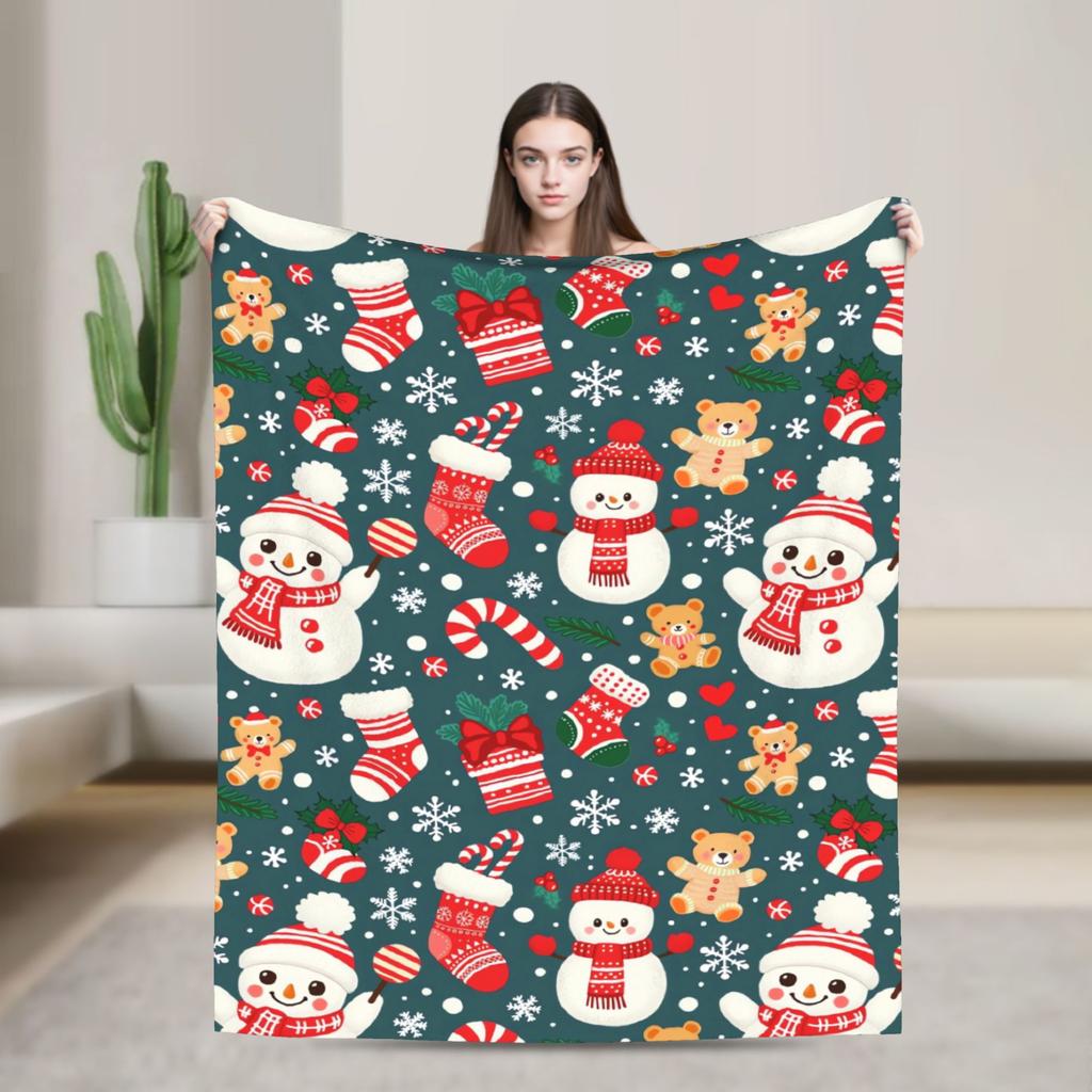 Plaid & Holiday Christmas  Flannel Blanket Autumn  Super Warm Bedding Throws for Kids Adult Bedroom Bedspread Sofa Bed Cover