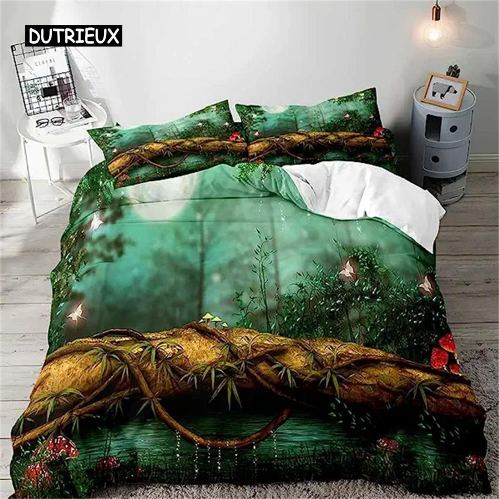 

Пододеяльник с бабочками, фантазийный сон, зачарованный лес, комплект постельного белья, цветочный плед, покрывало для женщин и девочек, подарки, цветок, гриб EU single(135x200cm)