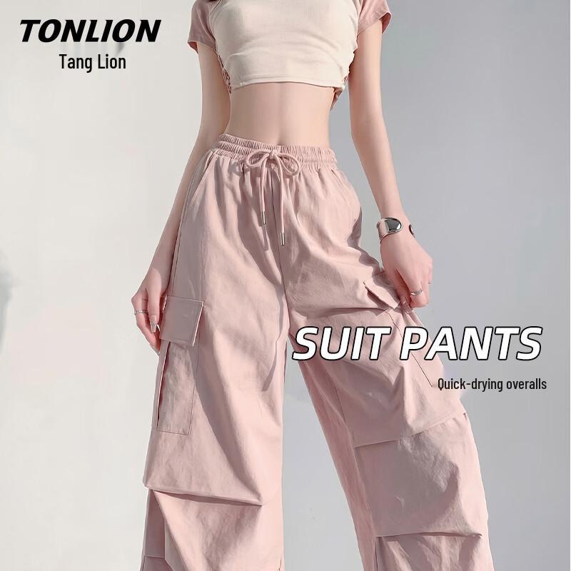 TonLion Women s Drawstring Wide-Leg Cargo Pants L розовый