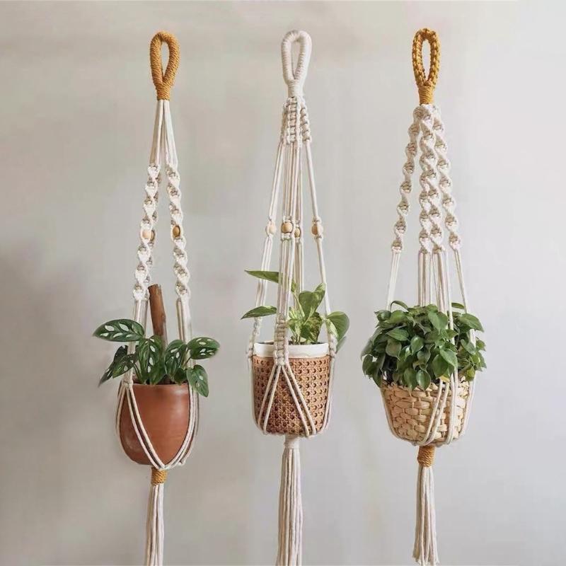 Multipurpose Woven Tassels Hanging Net Nordic Cotton Rope Macrames Plant Hanger for Flower Pot Holder and Home Wall Decors