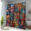 Vibrant Cultural Faces Print Waterproof Shower Curtain for Bathroom, Colorful Artistic Design High-End Toilet Partition Curtain
