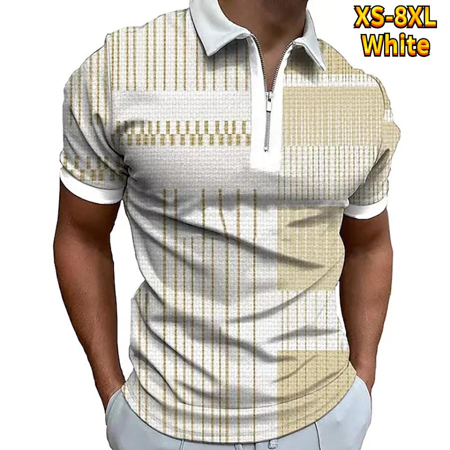 

Повседневная футболка с лацканами, молодежная мужская модная футболка на молнии, футболка с коротким рукавом, мужская футболка с 3D желтым полосатым принтом 8XL белый