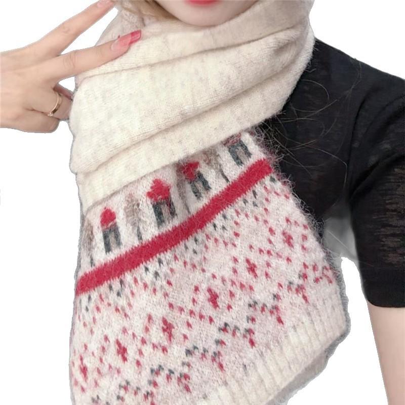 Korean Style New Soft Waxy Wool Blended Knitted Pattern Scarf for Women Autumn and Winter Korean Style High End Warm and Versatile Scarf