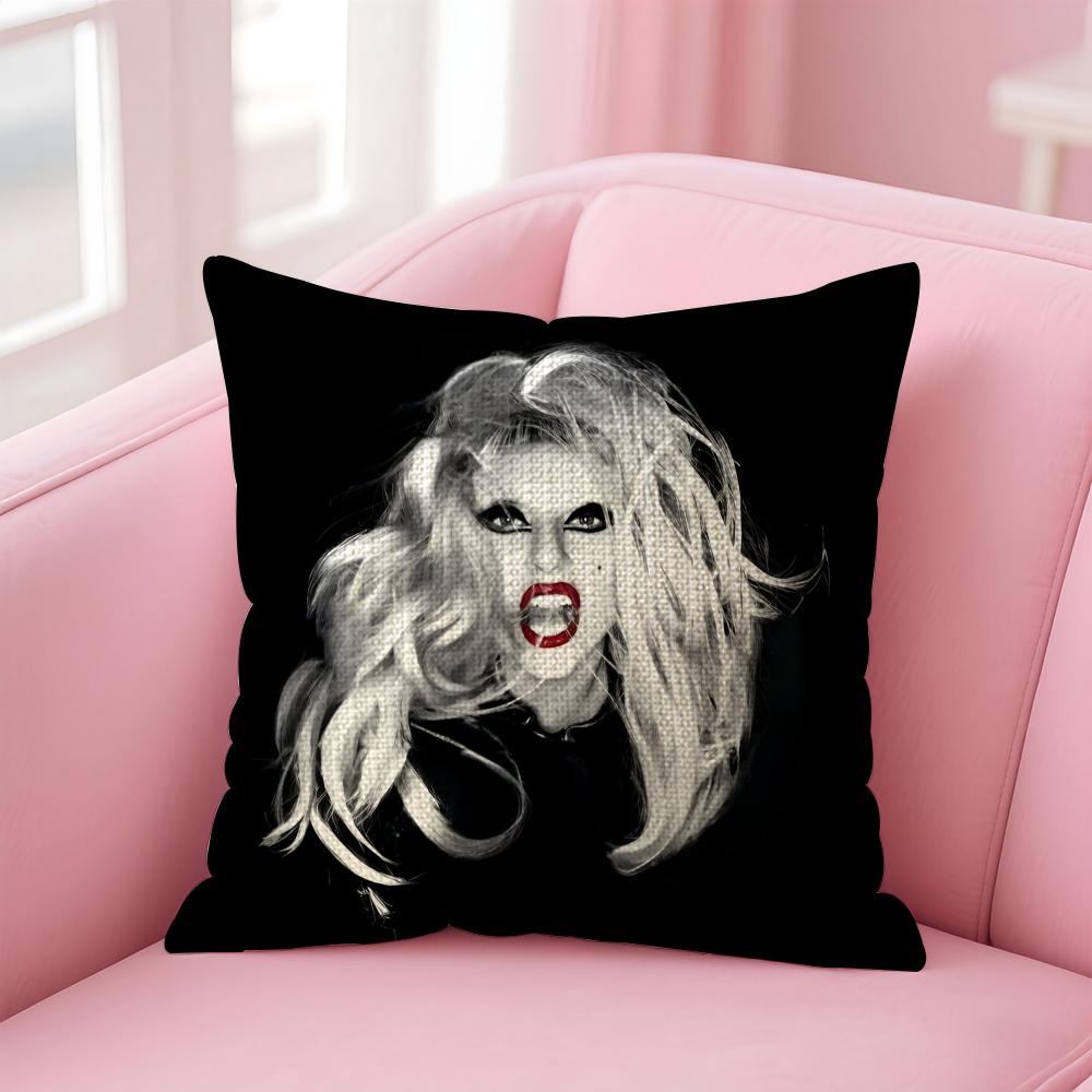 LLady GagaA Singer Cushion Cover Natural Linen Pillow Case DoubleSided Print Decorative Sofa Pillowcase Home Decor Gift