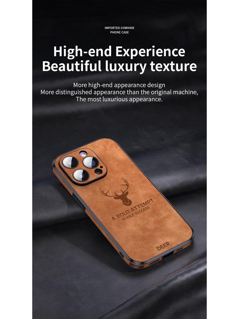Magnetic Leather Phone Case for iPhone 11-16, Compatible with iPhone 12-15 Pro Max, Elk Head Design, Japanese & Korean Style