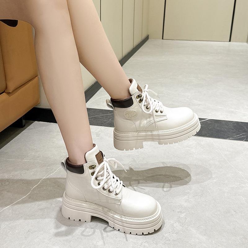 Damskie buty za kostkę, buty na grubej podeszwie podwyższające obcas, z podszewką polarową