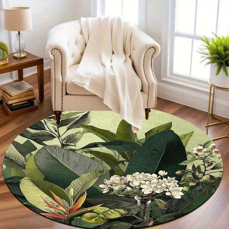 Luxury Tropical Botanical  Pattern Round Shape Floor Mats Kitchen Hallway Runner Rug Bedroom Living Room Soft Carpet Non-slip Area Rug