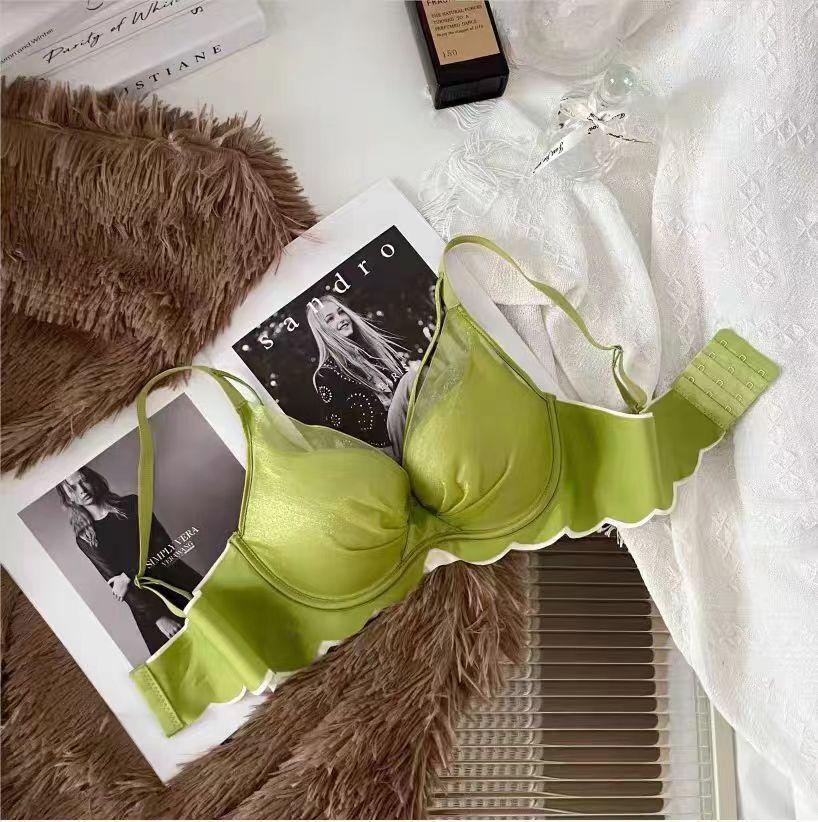 

Thin women s large breasts show small breasts, anti-sagging breasts, upper support, no steel ring bra 38/85BCD зелений