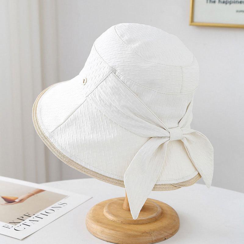 2026 New Women's Minimalist Bucket Hat, Contrast Trim & Tie Bow Detail Spring Summer Versatile Basin Cap Sunhat