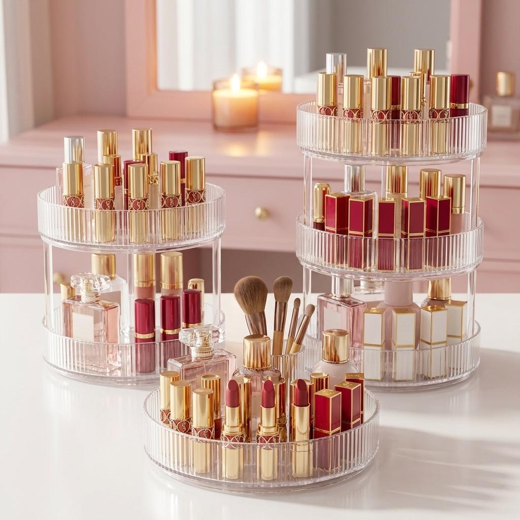 Rotating Acrylic Makeup Organizer, 360° Multi-layer Storage Rack for Dressing Table