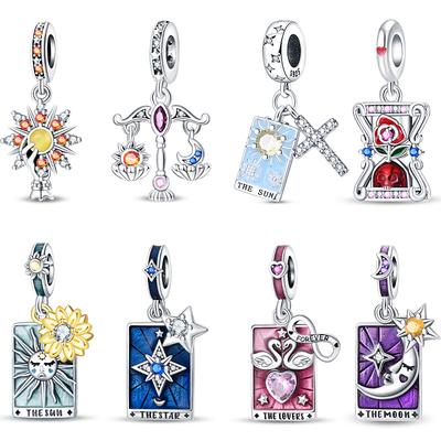 Copper Star Sun Moon Lucky Divination Tarot Cards Charms Beads Fit 3Mm Original Bracelets Fine Diy Jewelry Gift