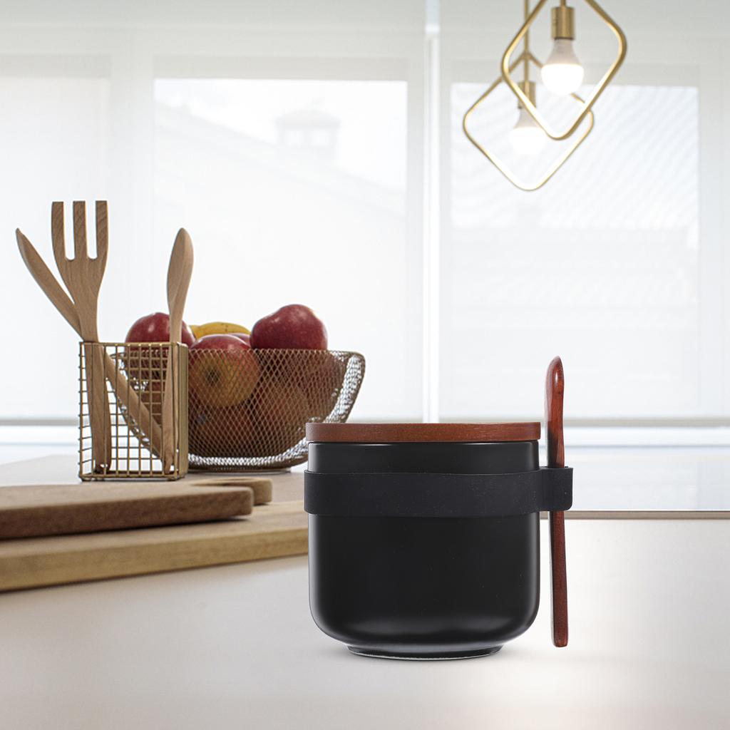 Spice Jar Ceramic Seasoning Home Kitchen Bottle Box Set Salt Sugar Creative Spices Canisters Wood Candy Holder Storage