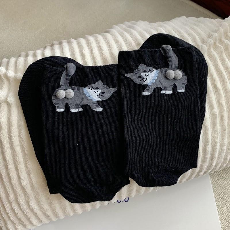 

1 пара Повседневные Милые Красочные Дышащие Многоэлементные Легкие На ощупь Мультяшные Удобные Носки с Котиком-Яйцом Приятные к Коже Принт Теплые