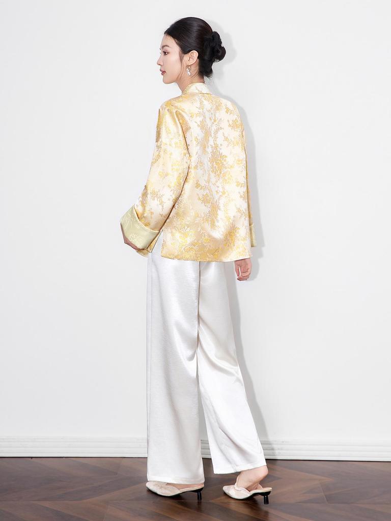 Ruicai Reversible Gold Thread Jacquard Jacket - Women's Autumn Style