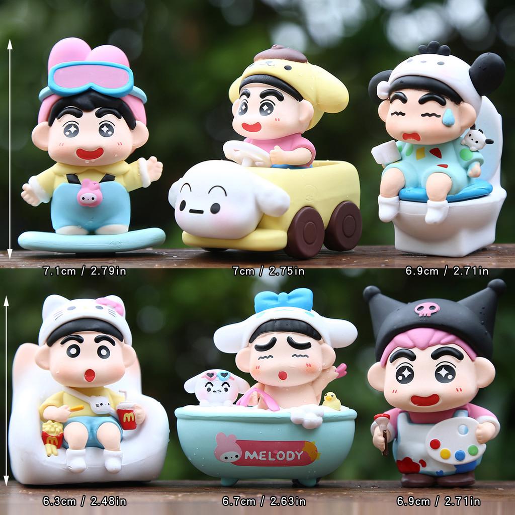 

6pcs Crayon Shin Chan Bathing Driving Scene Model Ornament Set For Collectors And Kids