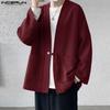 INCERUN Cárdigan Casual Holgado de un Botón para Hombre Tops Kimono Finos