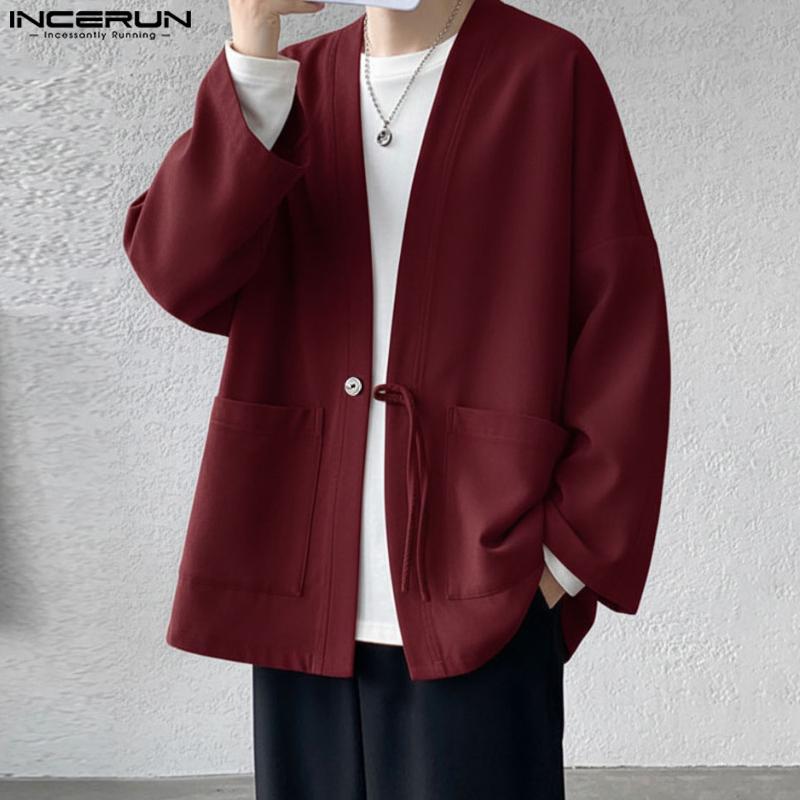 INCERUN Cárdigan Casual Holgado de un Botón para Hombre Tops Kimono Finos