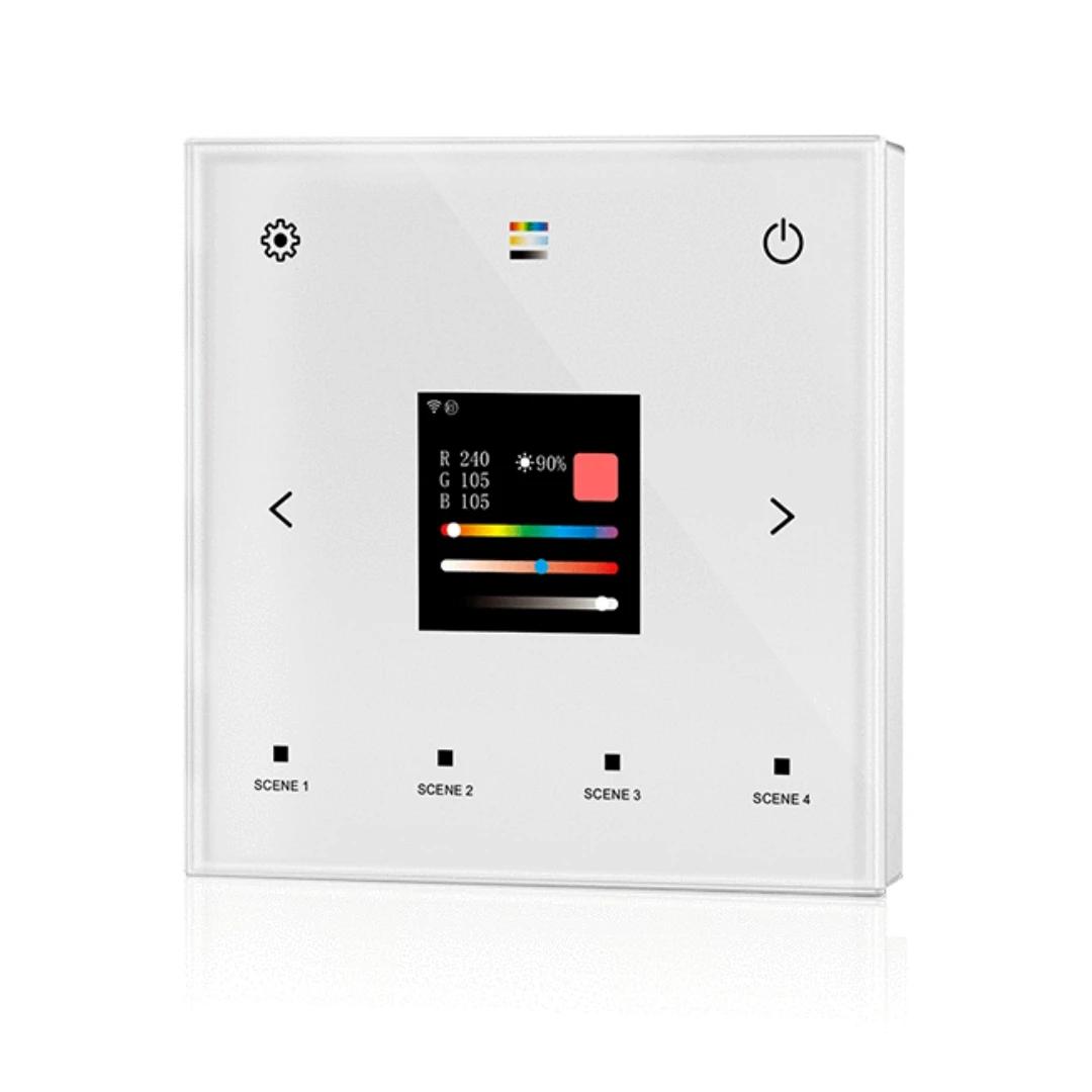 

AC100-240V TPS-D-WT Tuya App 5in1 WiFi+RF Wall Mounted Touch DALI Panel 1CH*2mA Single Color CCT RGB RGBW RGBCCT Led Strip Light
