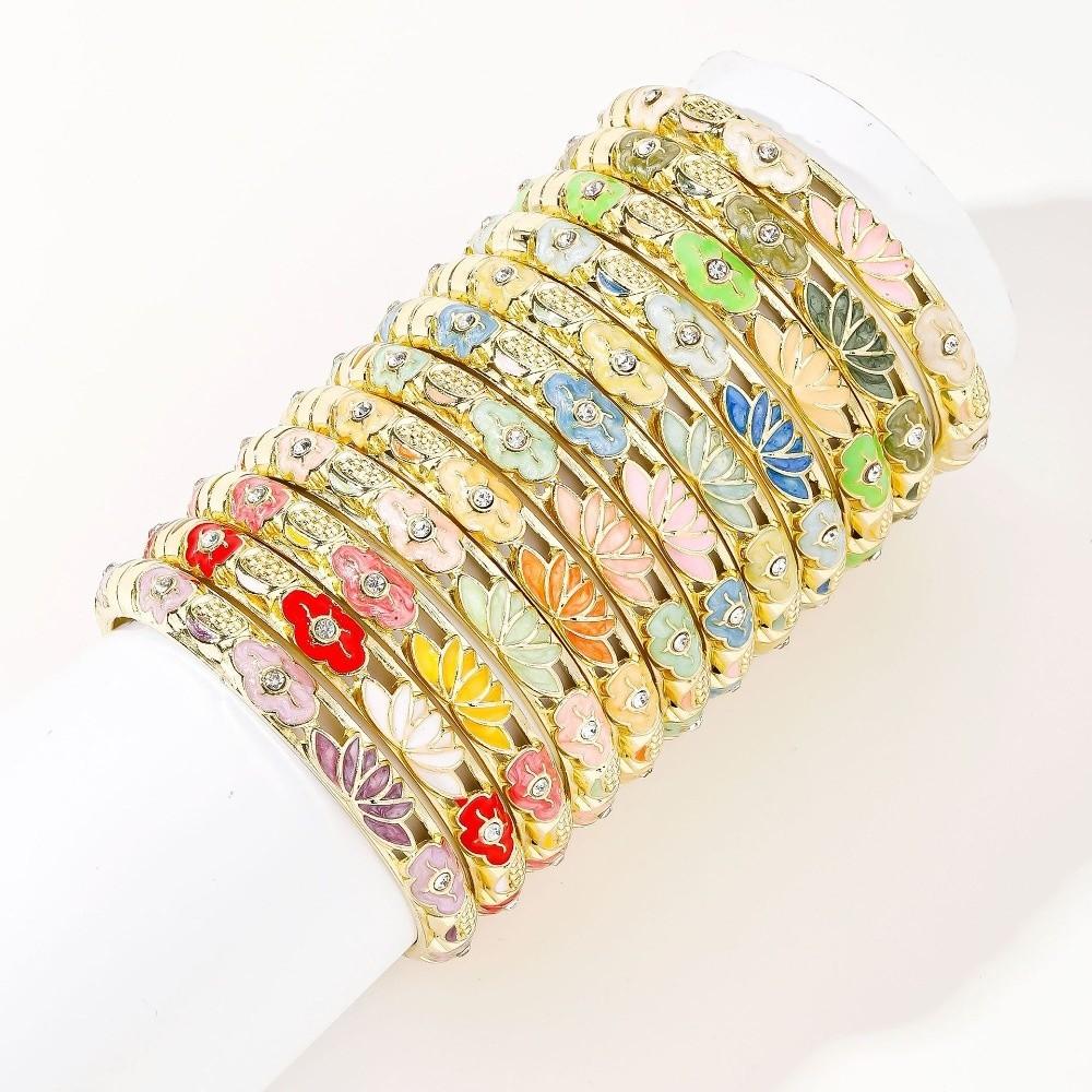 Hollow Out Chinese Flower Bangle Enamel Women's Hand Bracelet Gifts for Women Girl