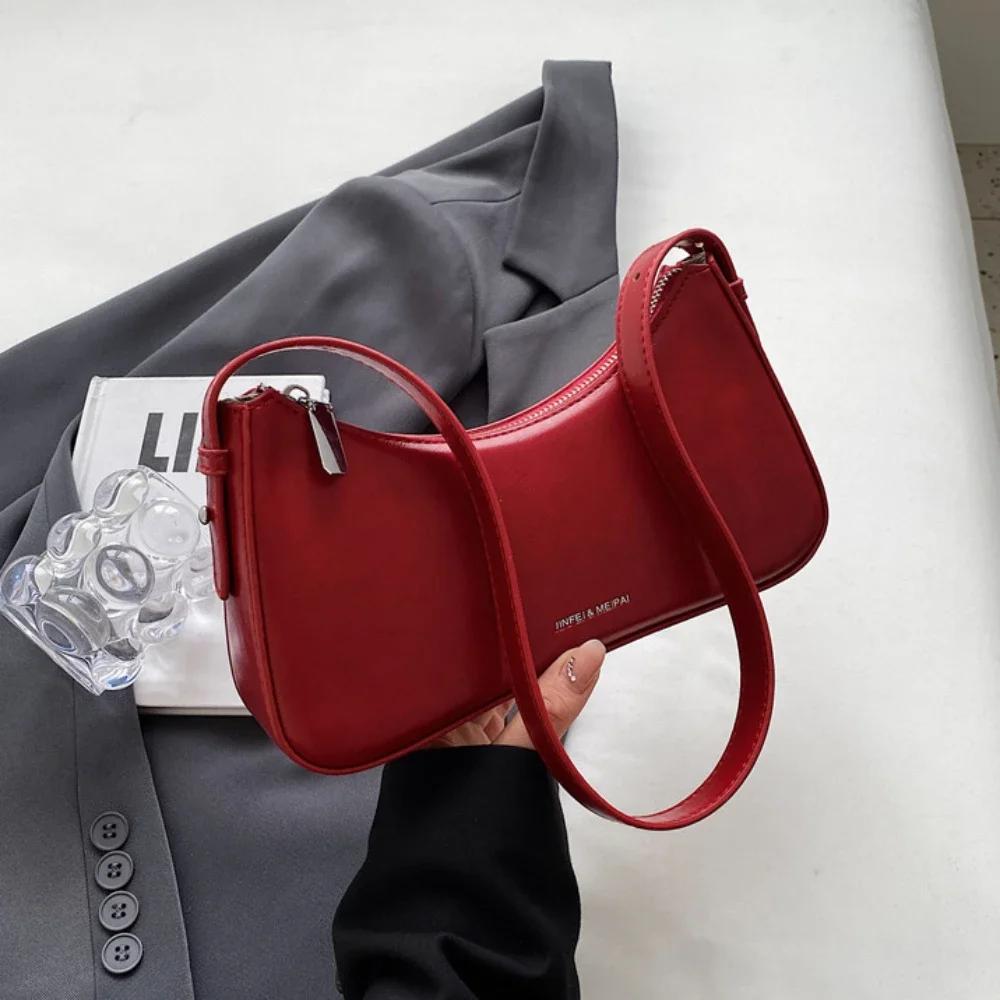 Small Cute Underarm Shoulder Bags for Women 2026 Trend Design Leather Handbags and Purses Y2K Silver Red Hand Bag Women Bag