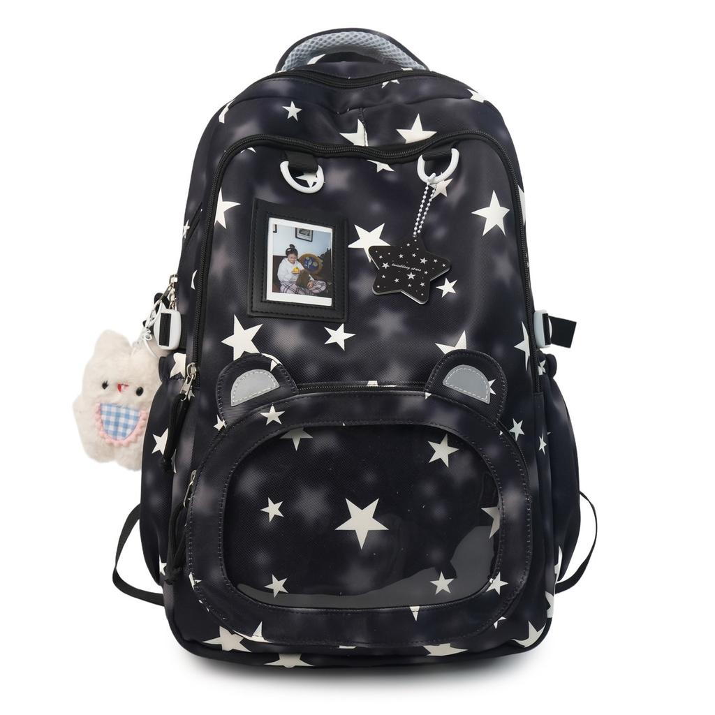 Schoolbag Korean version ins High value sweet pentagram transparent ears backpack for junior high school students large capacity class backpack