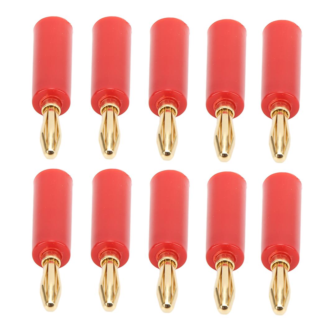 10 STK Bananplugger 4mm Lydkontakt Loddefri Seksbladet Hode for Industrielt Elektronisk UtstyrRød