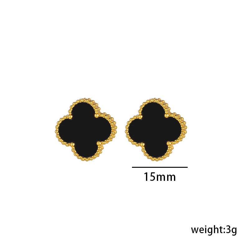 Four-Leaf Clover Titanium Steel Stud Earrings - Summer Niche Design, Trendy 15mm High-End Earrings for Women