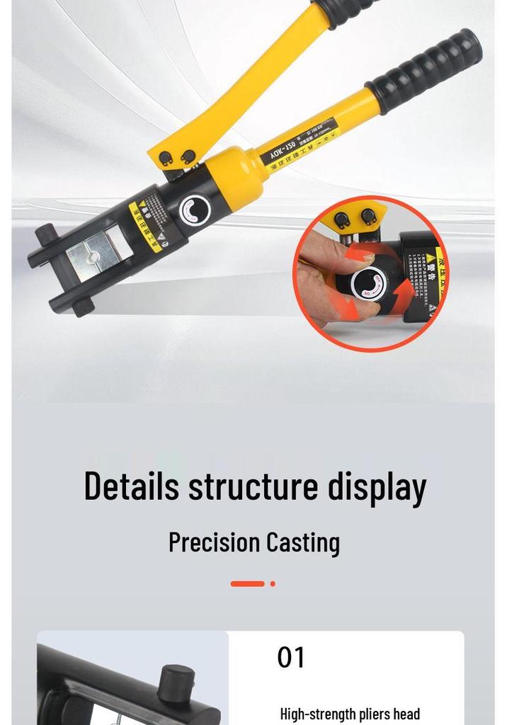 Manual Hydraulic Crimping Pliers for Copper/Aluminum Lugs, Cable Terminals, Model YQK70120240300, Portable Tool