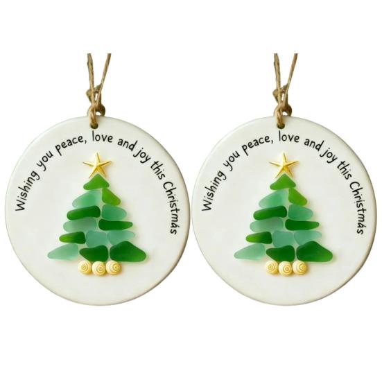 Yousheng Sea Glass Christmas Tree Ornament Coastal Christmas Tree Pendants Handcarfted Sea Glass Art Christmas Decoration for Holiday Home Decor