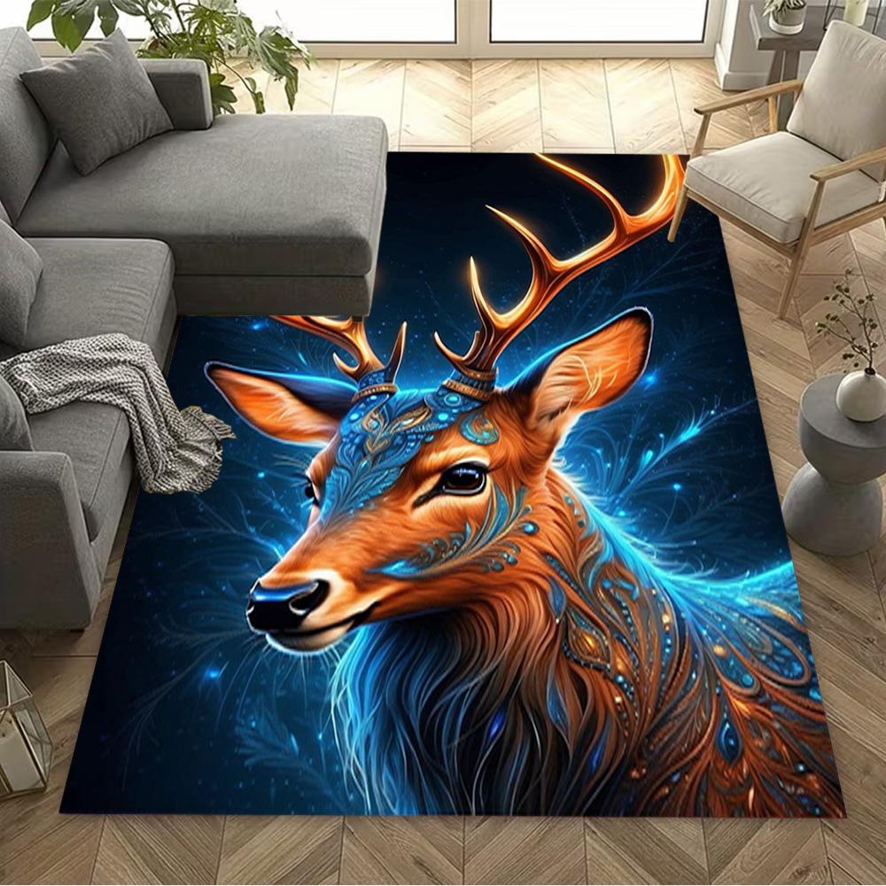 Floral Deer Rug Home Carpet Non Slip Office Decor Gift Living Room Bedroom