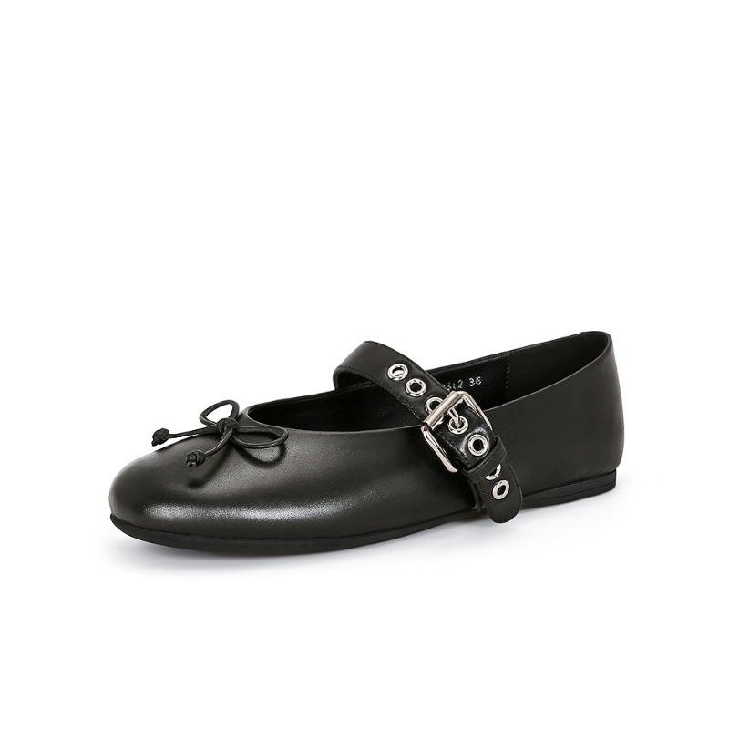 

Sheepskin version~ Bow leather flat-bottomed ballet shoes, belt buckle single shoes, women s Mary Jane shoes 40