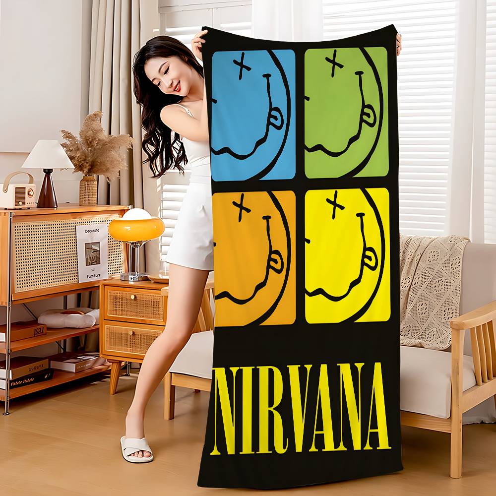 Rock Band A-N-Nirvana Beach Towel Colorful Bath Towels for Girl Microfiber Quick Dry Custom Sand Free Beach Yoga Spa Gym Pool