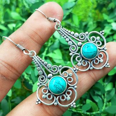 Turquoise Gemstone 925 Sterling Silver Plated Girl's Hook Earrings Jewelry PQY-IJ1999