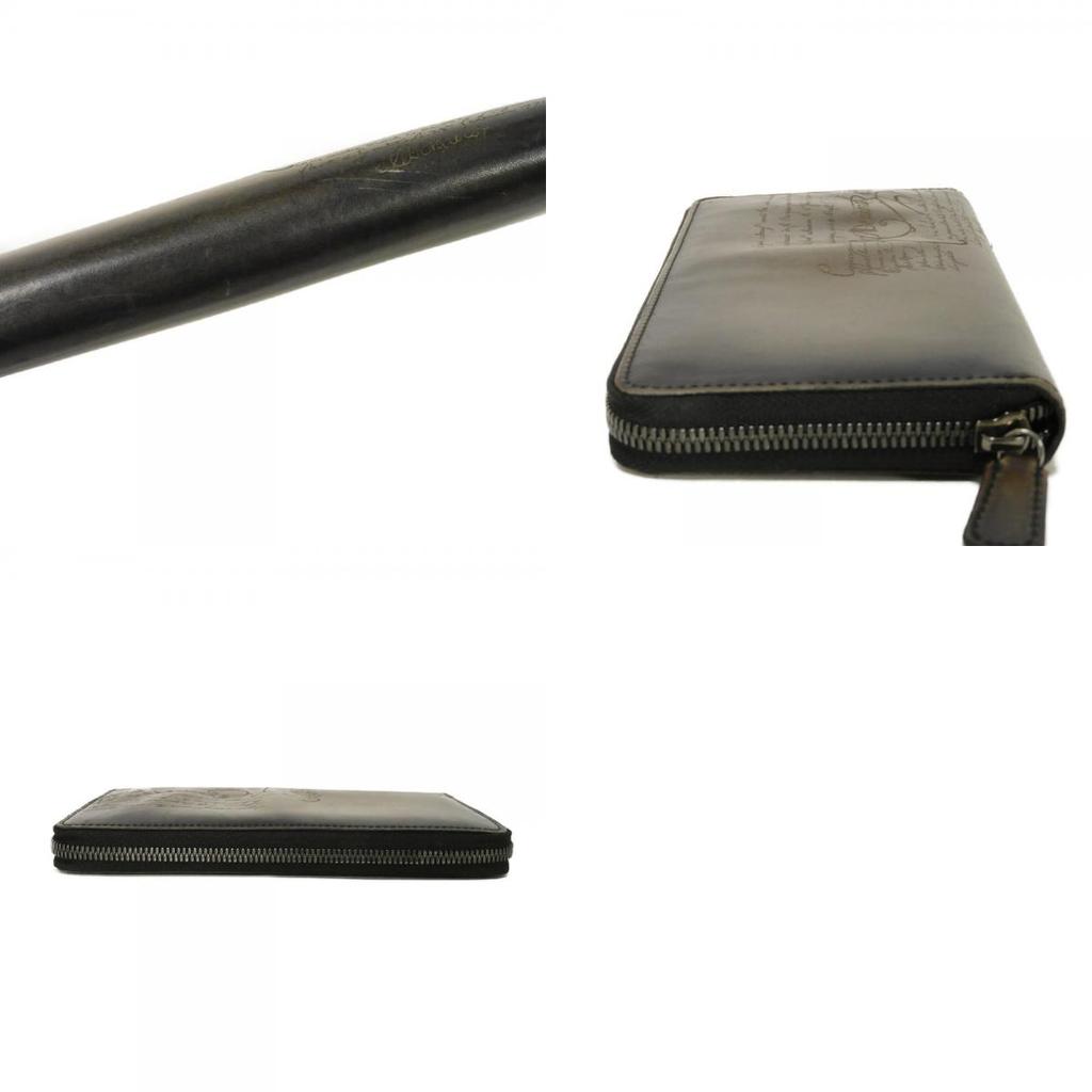 Used 11828 Itauba Scritto Long Zip Wallet 7940 Old Logo Black Zip Around Calligraphy Nero Grigio Men's from Japan